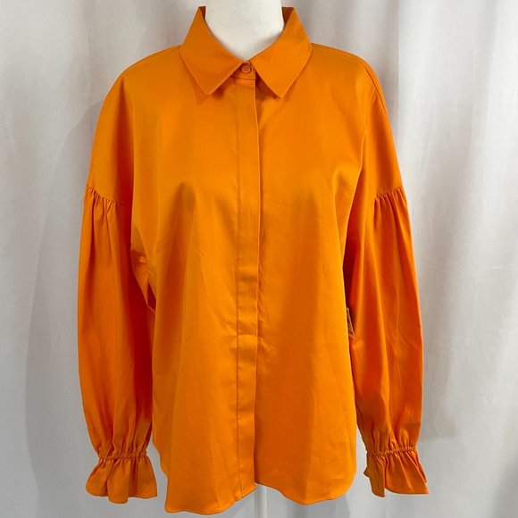 New INC Flared Cuff Button Down Shirt Relaxed Fit Tangerine Orange Size Medium - Picture 4 of 16